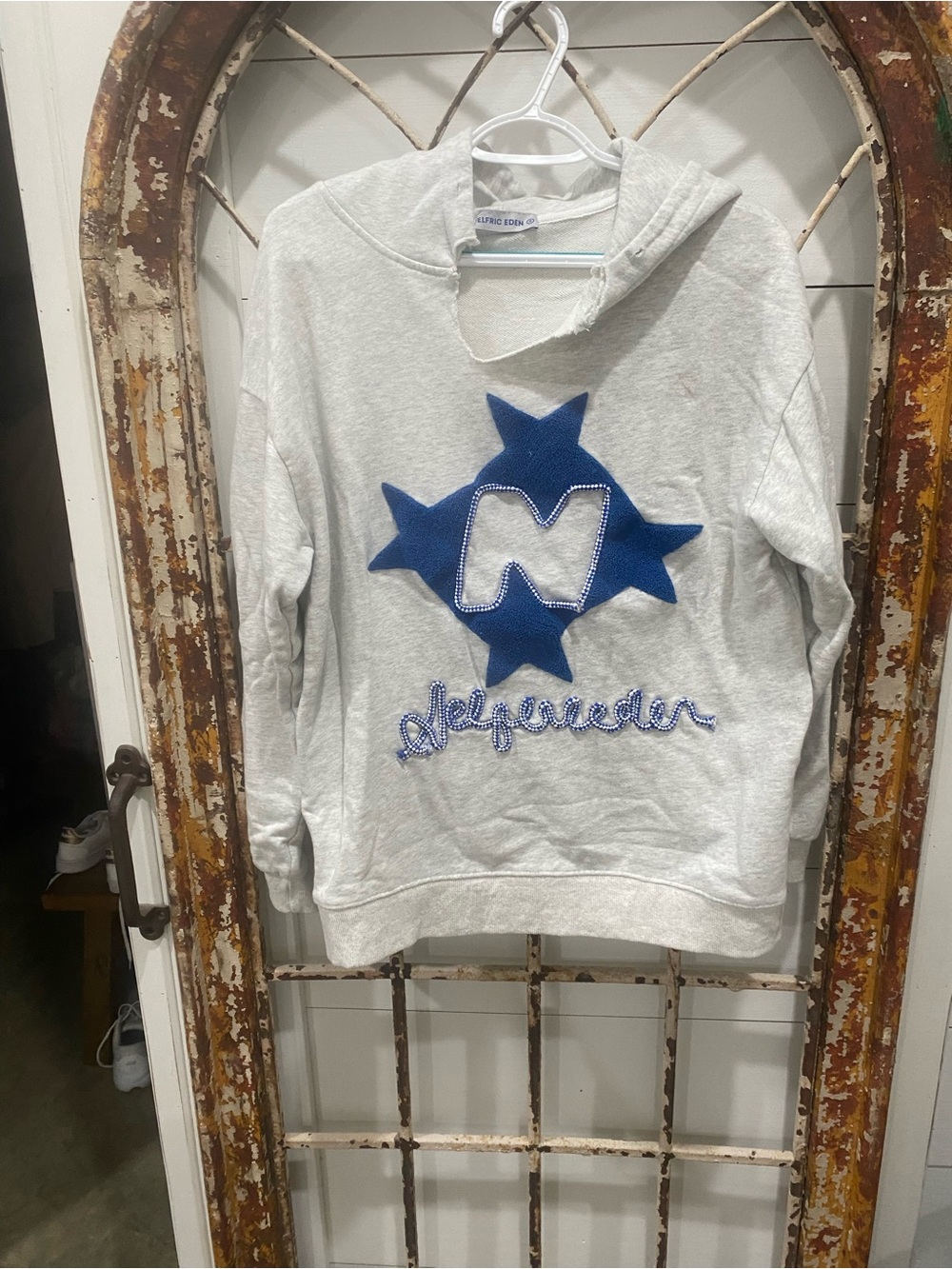 Aelfric Eden Light Gray Hoodie with Blue Star Patch . Please read description